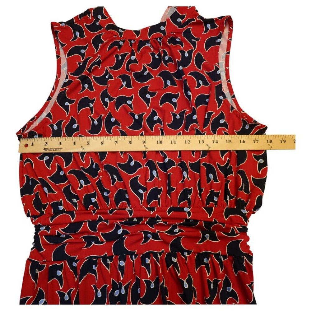 Leota Mock Neck Stretch Dress Sz L Red Blue 4th of July Colors Geo Print - Picture 11 of 14
